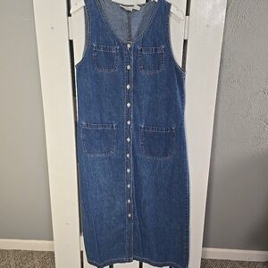 Basic Edition Full Button‎ Up Denim Maxi Dress Small VTG Cottagecore Prairie